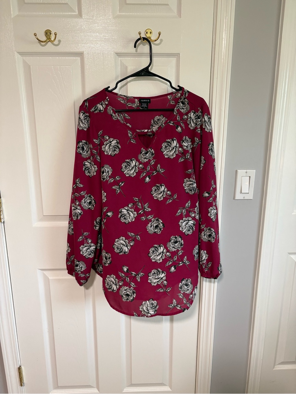 torrid Burgundy Rose-Print Long Sleeve Blouse